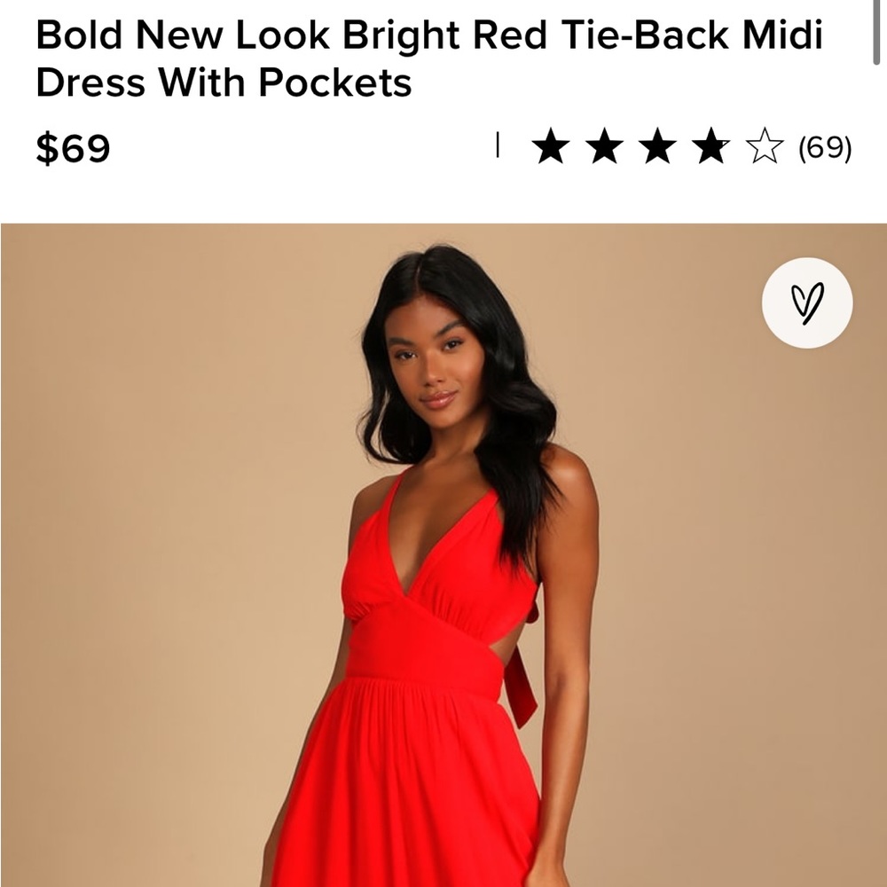 Lulus Bold New Look Bright Red Tie Back Midi w/ pockets - Size M